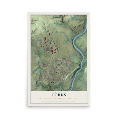 Map of Forks, Northampton County, Pennsylvania, 12 x 18 inch unframed archival matte print