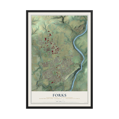Map of Forks, Northampton County, Pennsylvania, 12 x 18 inch print in a black wood frame