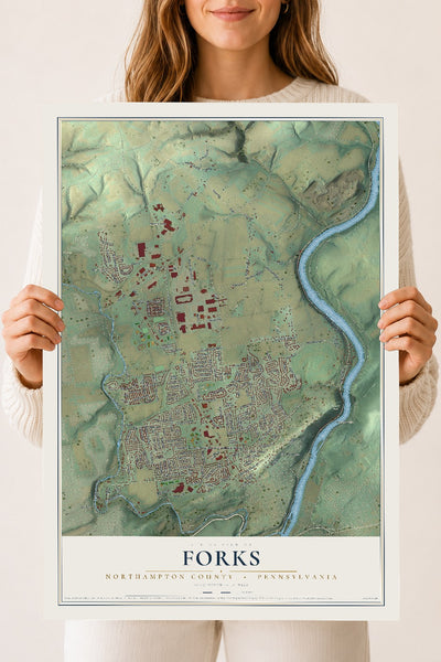 Map of Forks, Northampton County, Pennsylvania, 18 x 24 inch unframed archival matte print