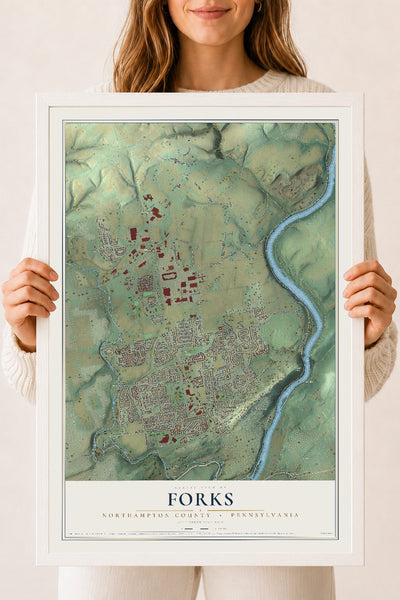 Map of Forks, Northampton County, Pennsylvania, 18 x 24 inch print in a white wood frame
