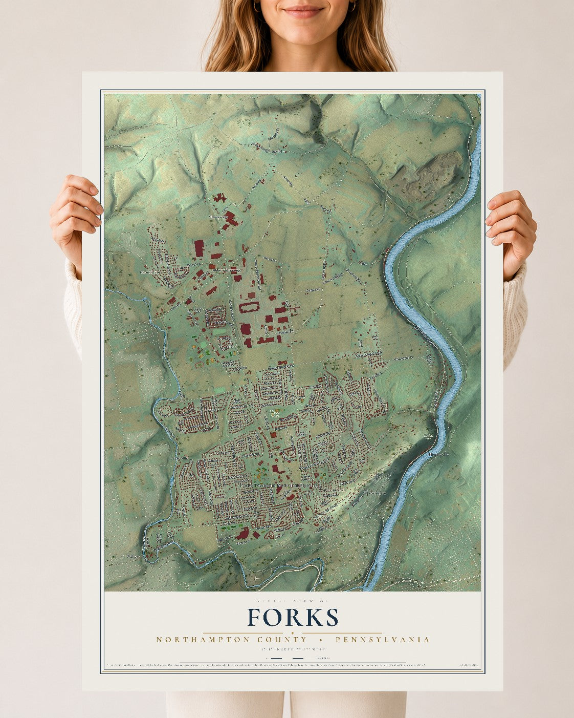 Map of Forks, Northampton County, Pennsylvania, 24 x 36 inch unframed archival matte print