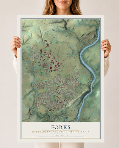 Map of Forks, Northampton County, Pennsylvania, 24 x 36 inch unframed archival matte print