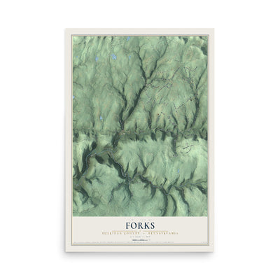 Map of Forks, Sullivan County, Pennsylvania, 12 x 18 inch unframed archival matte print