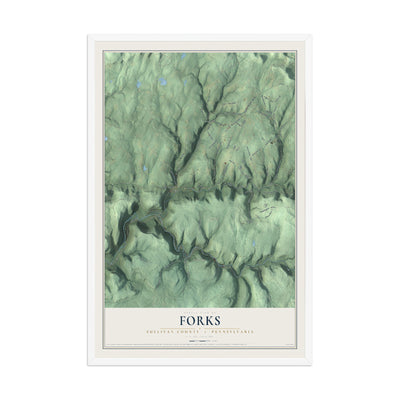 Map of Forks, Sullivan County, Pennsylvania, 12 x 18 inch print in a white wood frame