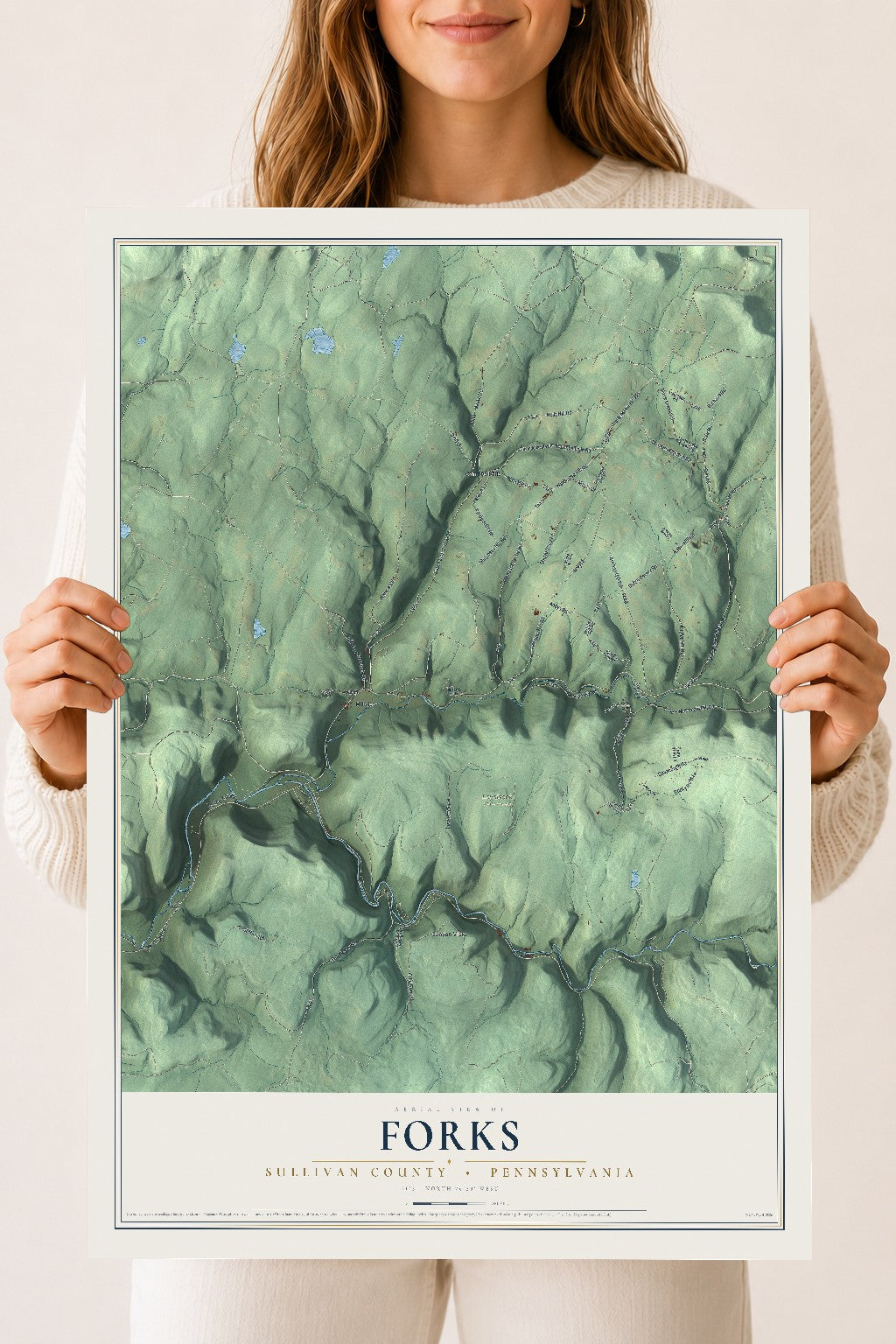 Map of Forks, Sullivan County, Pennsylvania, 18 x 24 inch unframed archival matte print