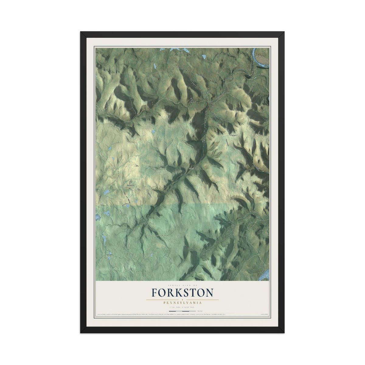Map of Forkston, Pennsylvania, 12 x 18 inch print in a black wood frame