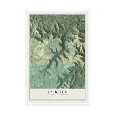 Map of Forkston, Pennsylvania, 12 x 18 inch print in a white wood frame