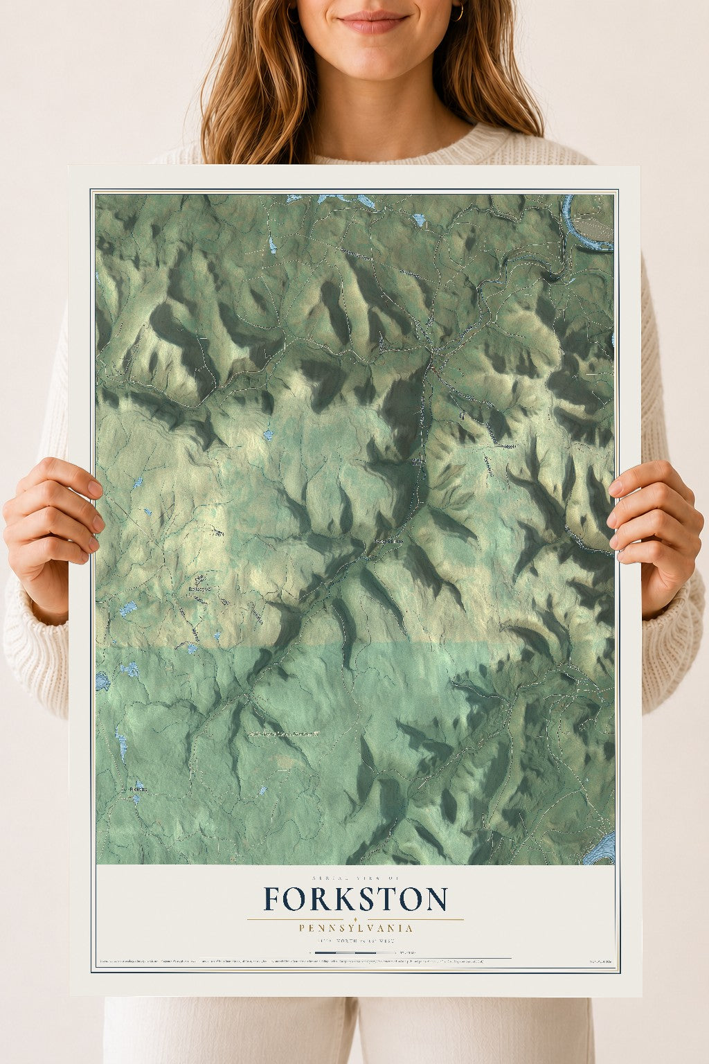 Map of Forkston, Pennsylvania, 18 x 24 inch unframed archival matte print