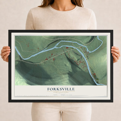 Map of Forksville, Pennsylvania, 12 x 18 inch print in a black wood frame