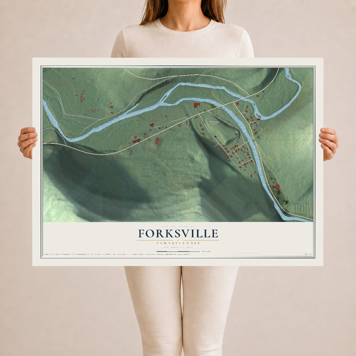 Map of Forksville, Pennsylvania, 24 x 36 inch unframed archival matte print