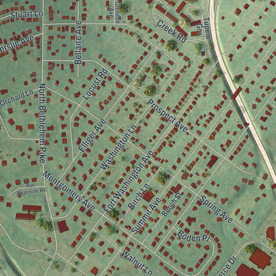 Close-up of the map of Fort Washington, Pennsylvania print showing street and building detail