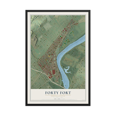 Map of Forty Fort, Pennsylvania, 12 x 18 inch print in a black wood frame