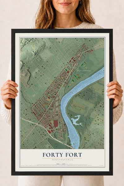 Map of Forty Fort, Pennsylvania, 18 x 24 inch print in a black wood frame