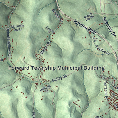 Second close-up of the map of Forward, Allegheny County, Pennsylvania print showing more streets and buildings