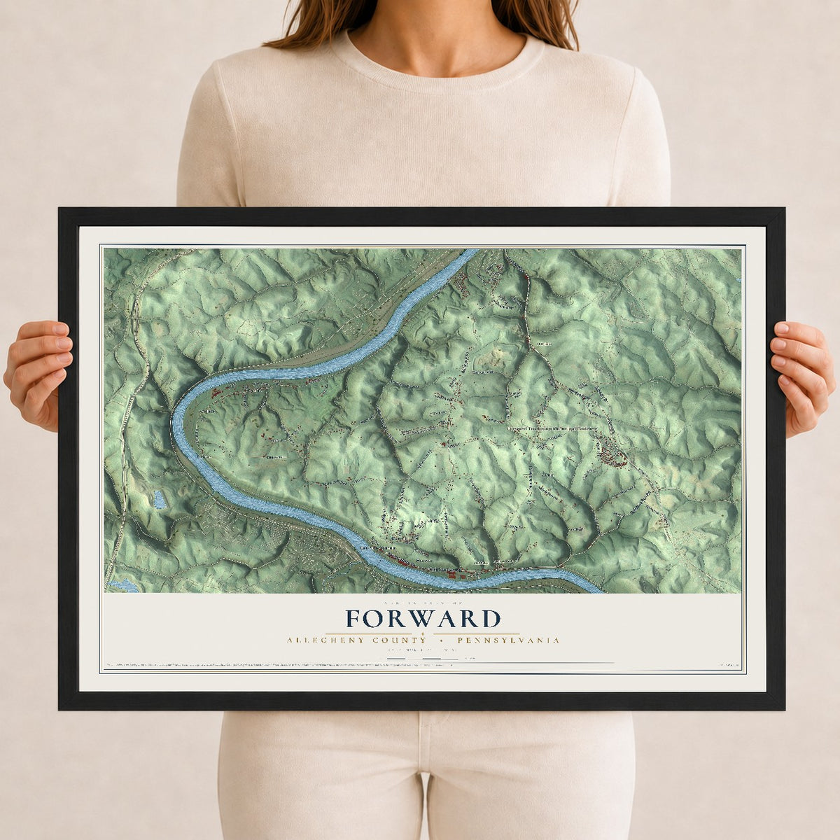 Map of Forward, Allegheny County, Pennsylvania, 12 x 18 inch print in a black wood frame