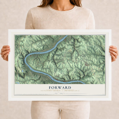 Map of Forward, Allegheny County, Pennsylvania, 12 x 18 inch print in a white wood frame