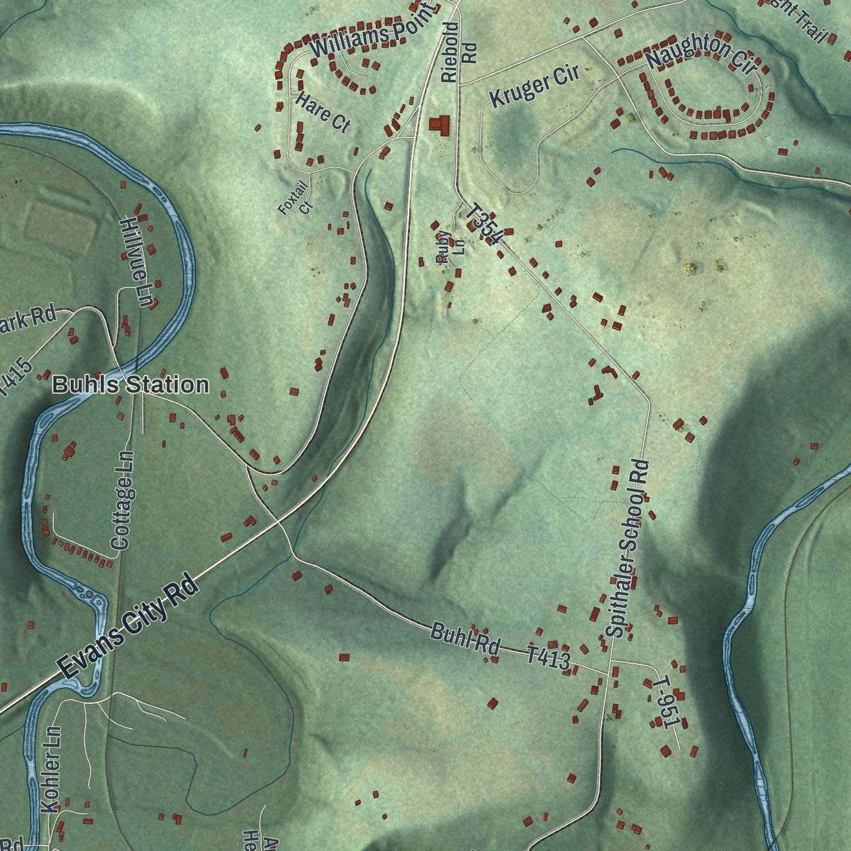 Close-up of the map of Forward, Butler County, Pennsylvania print showing street and building detail