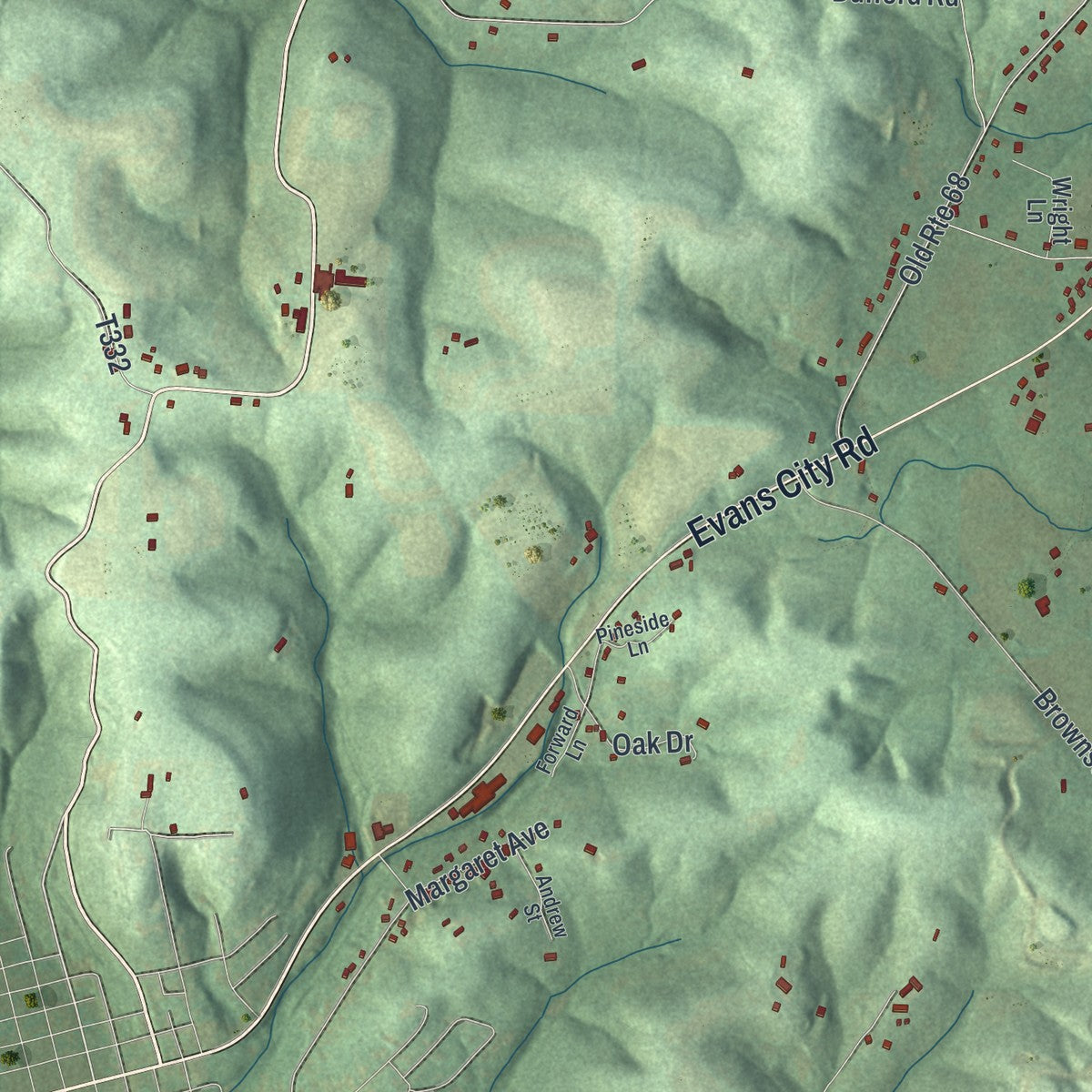 Second close-up of the map of Forward, Butler County, Pennsylvania print showing more streets and buildings