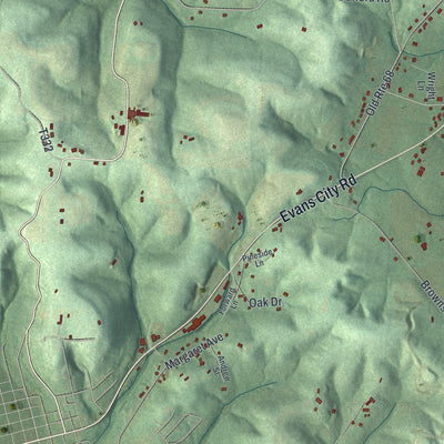 Second close-up of the map of Forward, Butler County, Pennsylvania print showing more streets and buildings