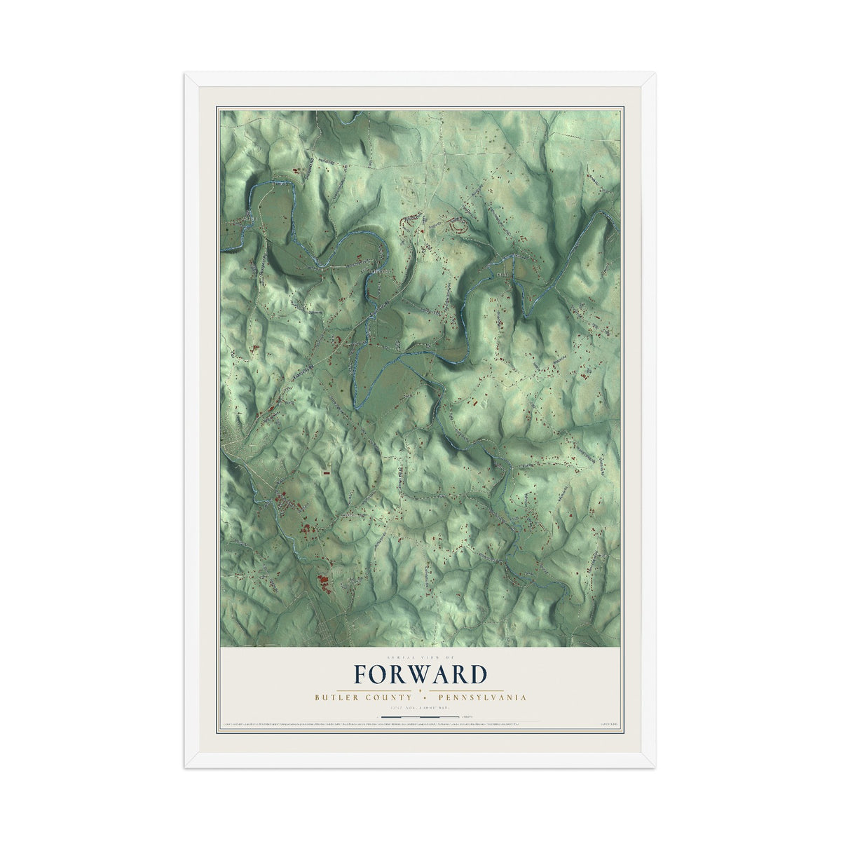 Map of Forward, Butler County, Pennsylvania, 12 x 18 inch print in a white wood frame