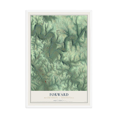 Map of Forward, Butler County, Pennsylvania, 12 x 18 inch print in a white wood frame