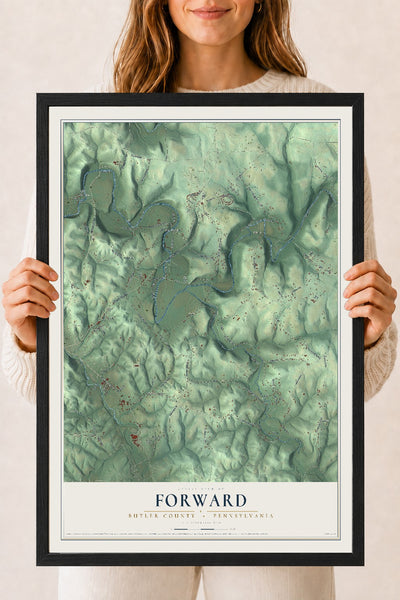 Map of Forward, Butler County, Pennsylvania, 18 x 24 inch print in a black wood frame