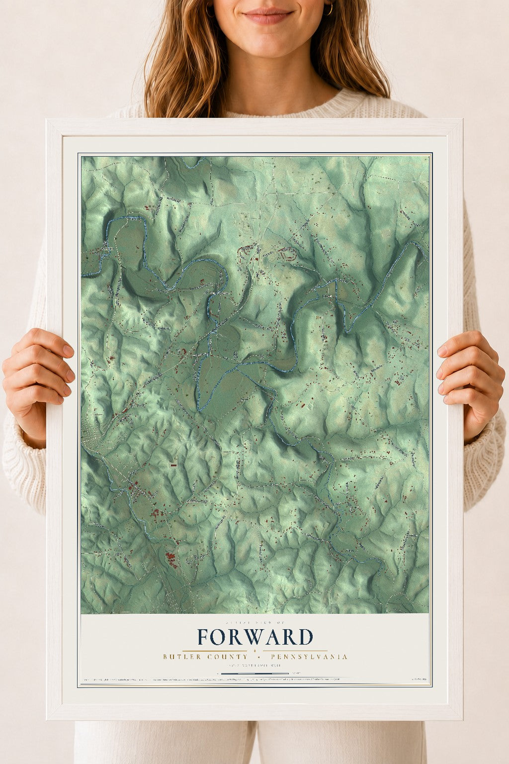 Map of Forward, Butler County, Pennsylvania, 18 x 24 inch print in a white wood frame