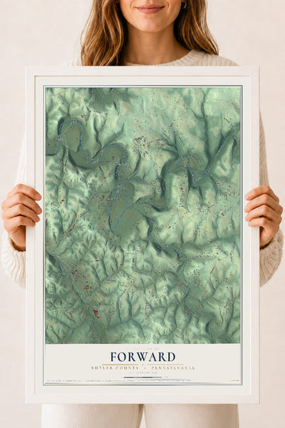 Map of Forward, Butler County, Pennsylvania, 18 x 24 inch print in a white wood frame