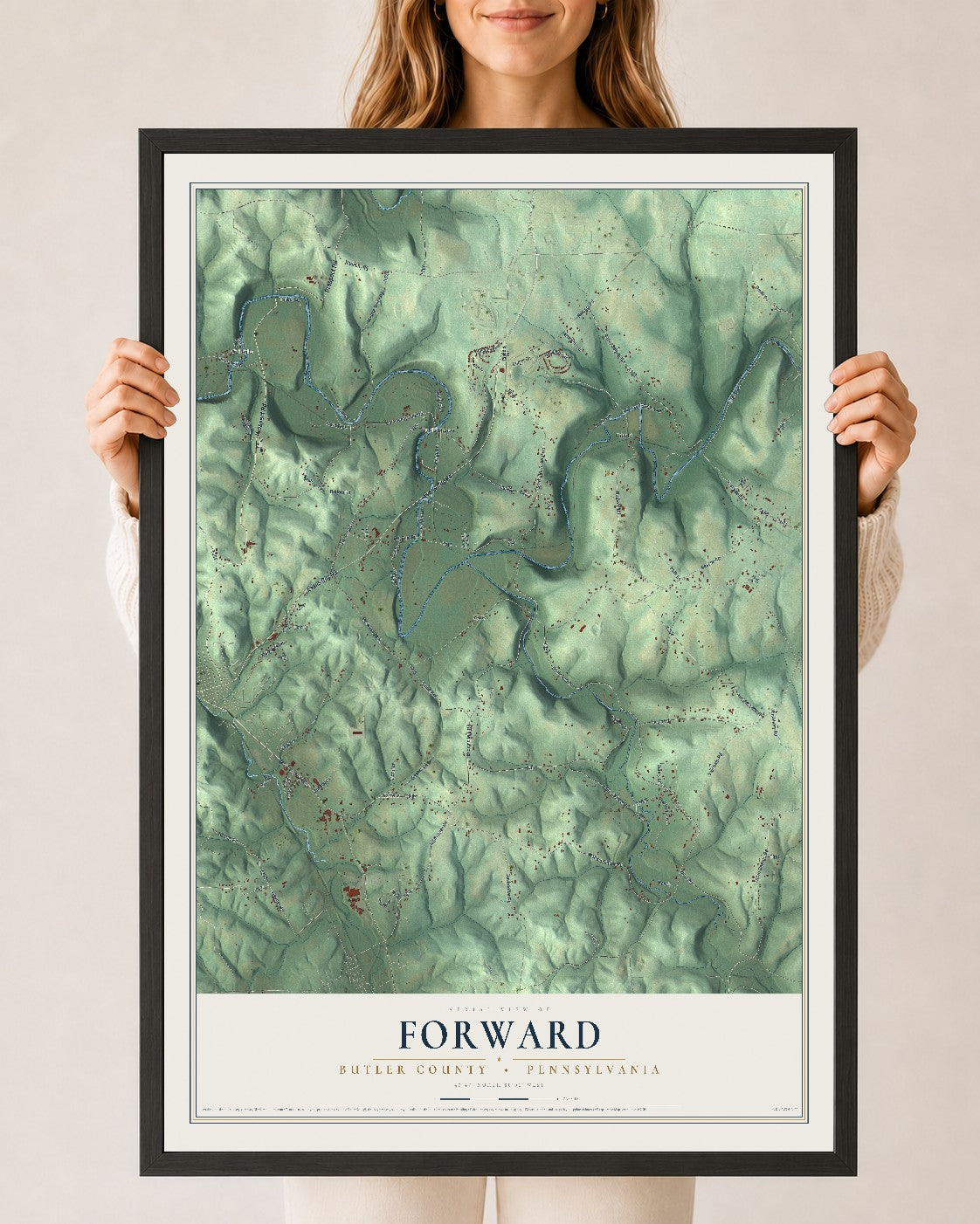 Map of Forward, Butler County, Pennsylvania, 24 x 36 inch print in a black wood frame