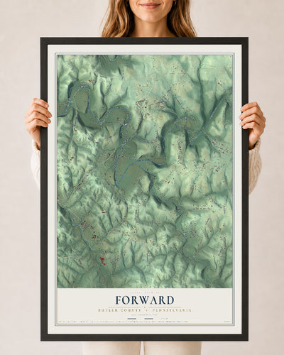 Map of Forward, Butler County, Pennsylvania, 24 x 36 inch print in a black wood frame