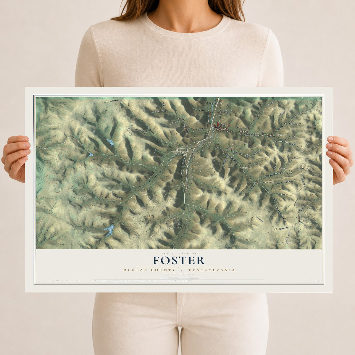 Map of Foster, McKean County, Pennsylvania, 12 x 18 inch unframed archival matte print