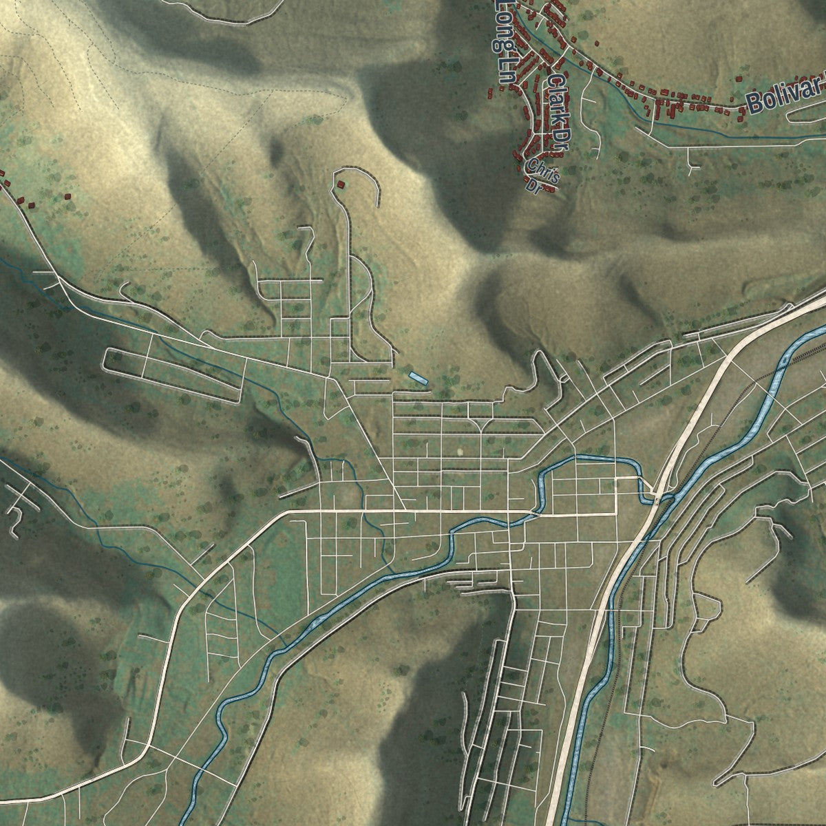Close-up of the map of Foster, McKean County, Pennsylvania print showing street and building detail