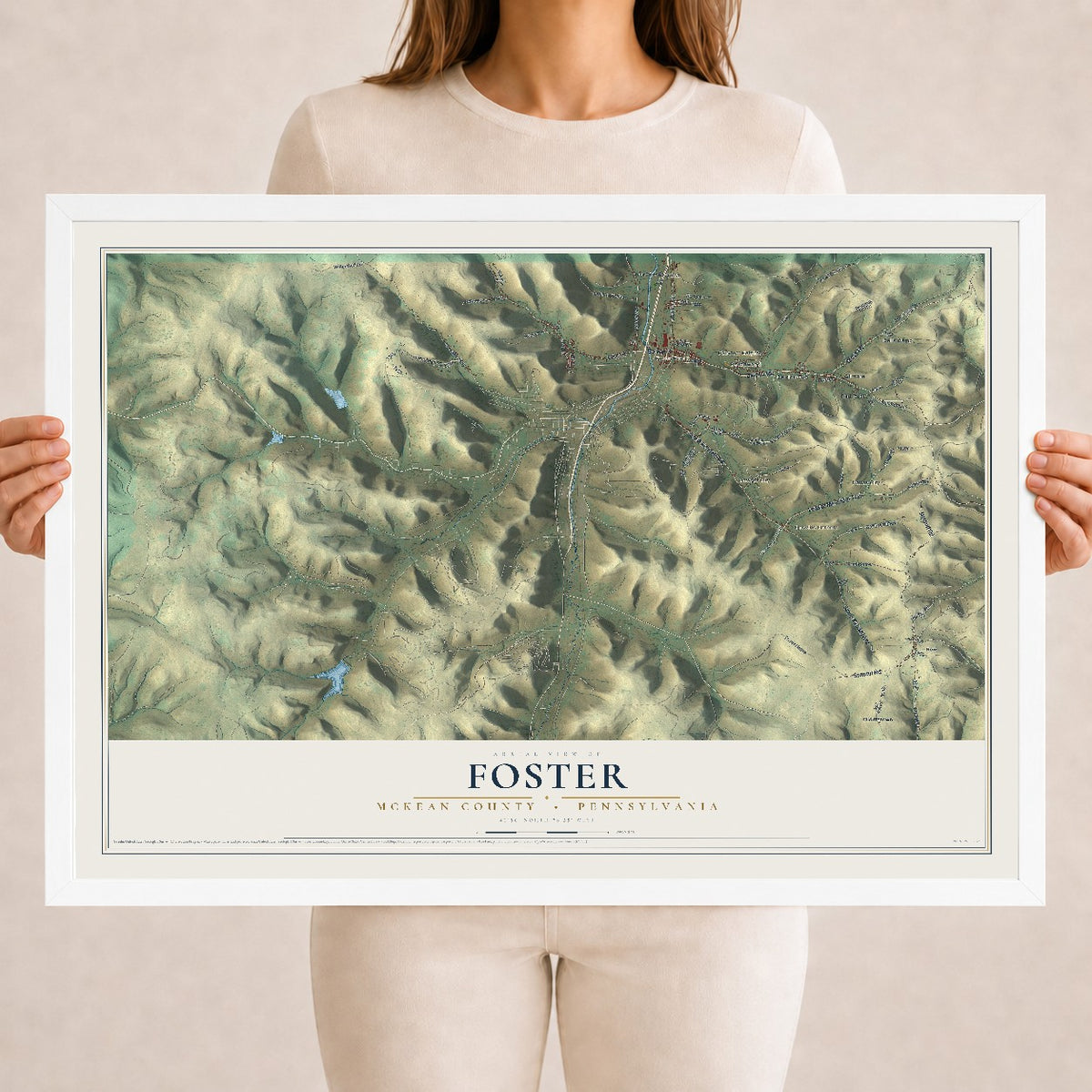Map of Foster, McKean County, Pennsylvania, 18 x 24 inch print in a white wood frame