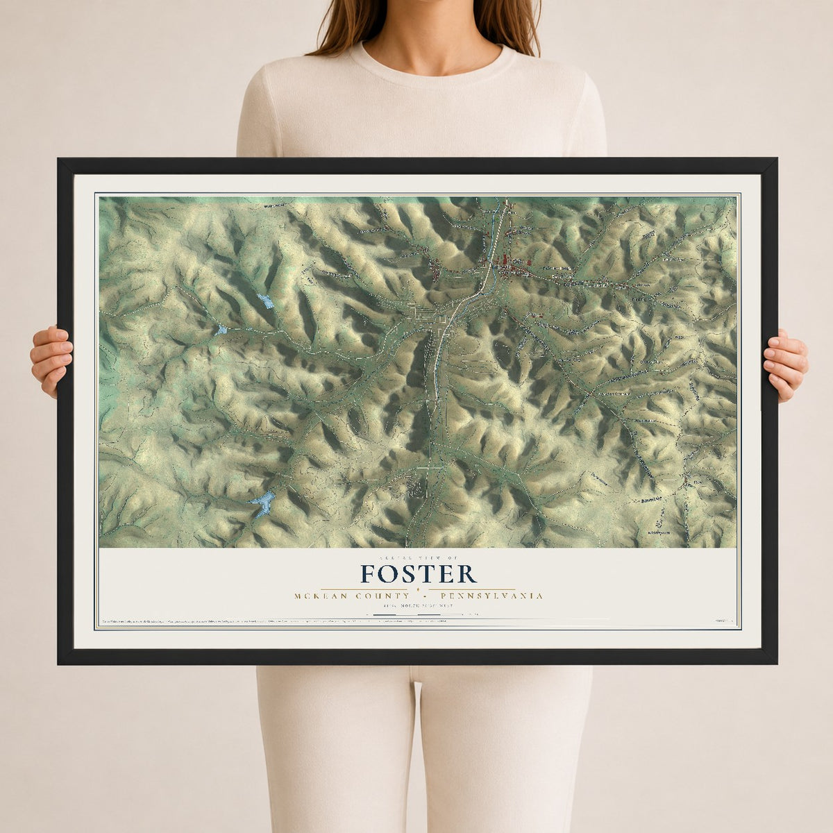 Map of Foster, McKean County, Pennsylvania, 24 x 36 inch print in a black wood frame