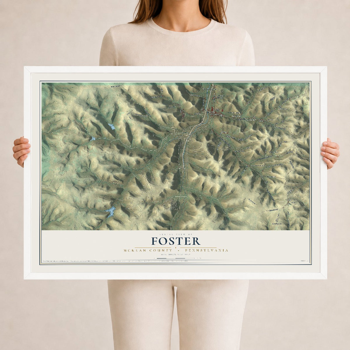Map of Foster, McKean County, Pennsylvania, 24 x 36 inch print in a white wood frame