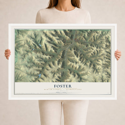 Map of Foster, McKean County, Pennsylvania, 24 x 36 inch print in a white wood frame