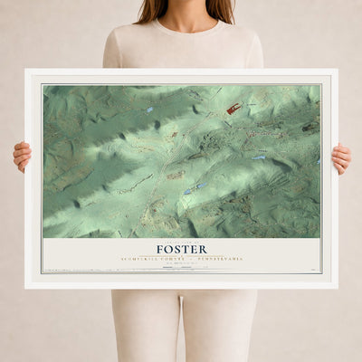 Map of Foster, Schuylkill County, Pennsylvania, 24 x 36 inch print in a white wood frame