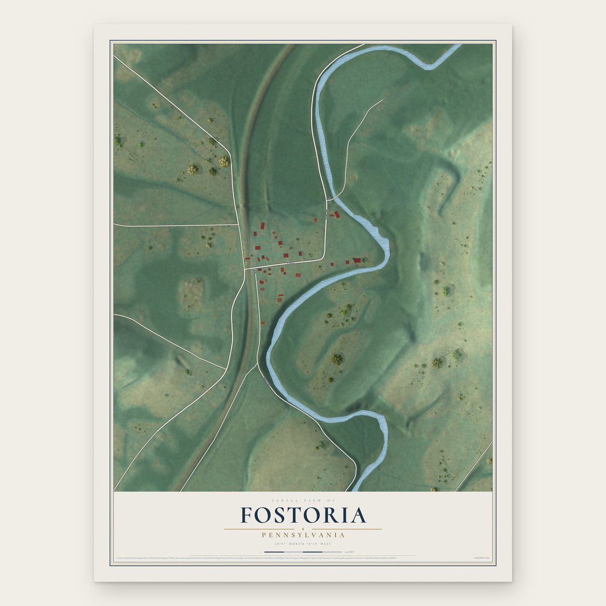 Fostoria, Pennsylvania map print, the full design