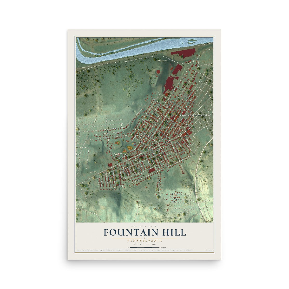 Map of Fountain Hill, Pennsylvania, 12 x 18 inch unframed archival matte print