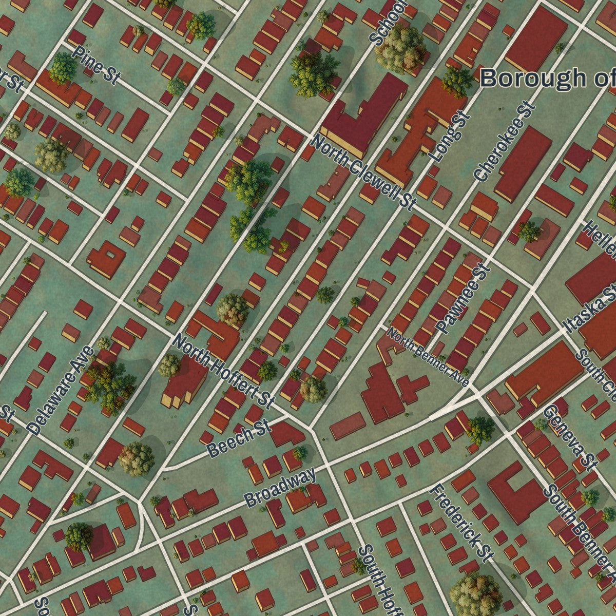 Close-up of the map of Fountain Hill, Pennsylvania print showing street and building detail