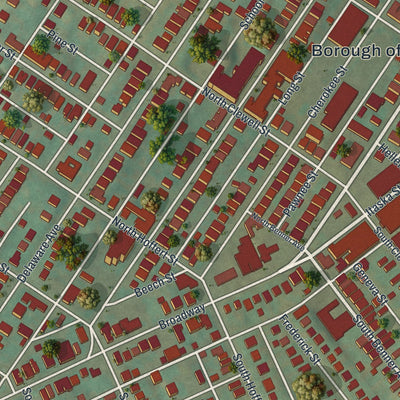 Close-up of the map of Fountain Hill, Pennsylvania print showing street and building detail