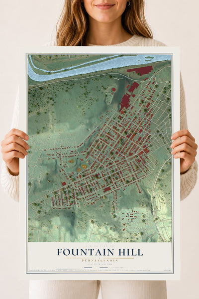 Map of Fountain Hill, Pennsylvania, 18 x 24 inch unframed archival matte print