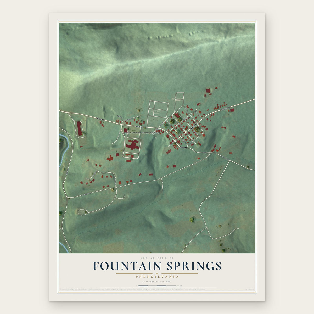 Fountain Springs, Pennsylvania map print, the full design