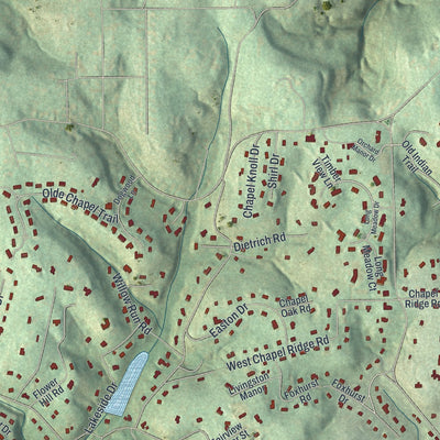 Close-up of the map of Fox Chapel, Pennsylvania print showing street and building detail