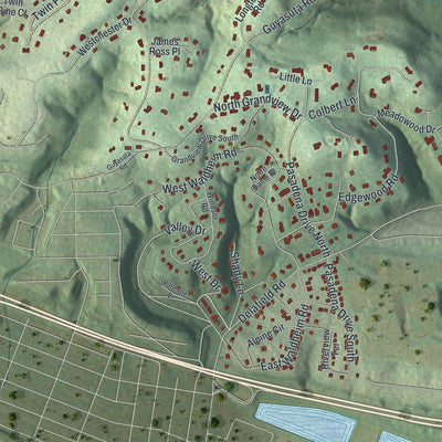 Second close-up of the map of Fox Chapel, Pennsylvania print showing more streets and buildings