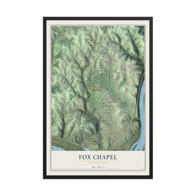 Map of Fox Chapel, Pennsylvania, 12 x 18 inch print in a black wood frame
