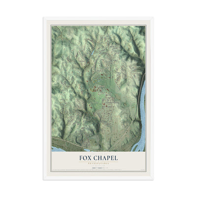 Map of Fox Chapel, Pennsylvania, 12 x 18 inch print in a white wood frame