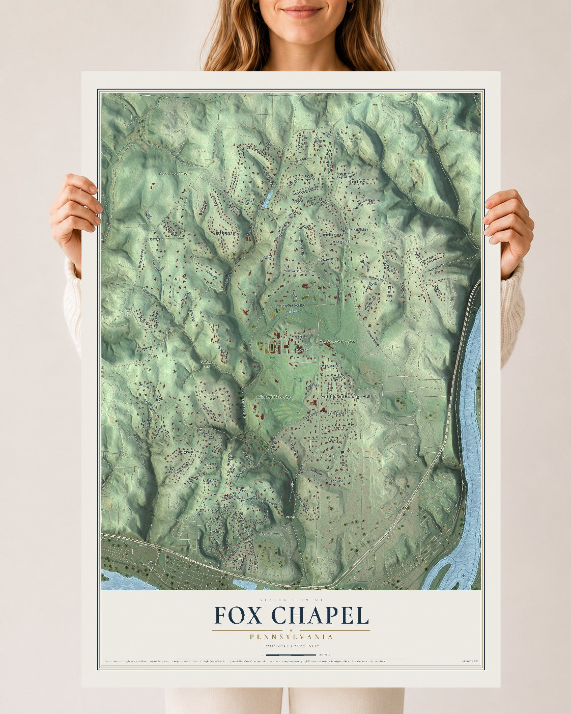 Map of Fox Chapel, Pennsylvania, 24 x 36 inch unframed archival matte print