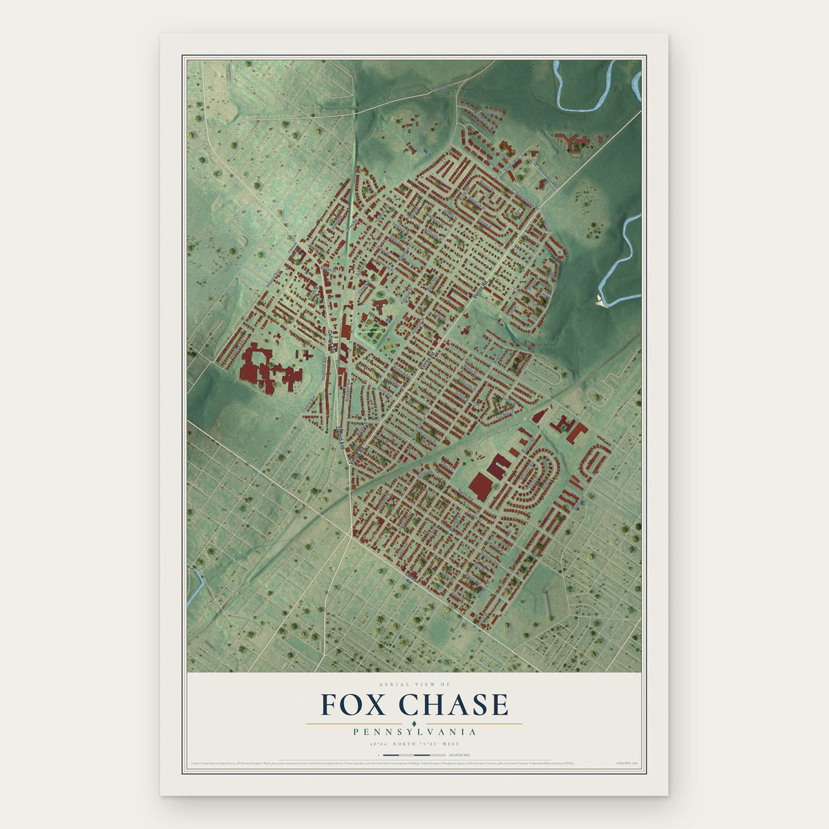 Fox Chase, Philadelphia, Pennsylvania map print, the full design