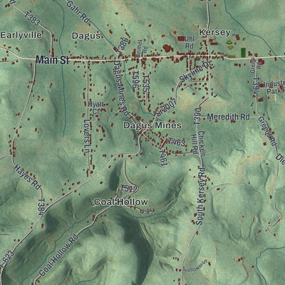 Close-up of the map of Fox, Elk County, Pennsylvania print showing street and building detail